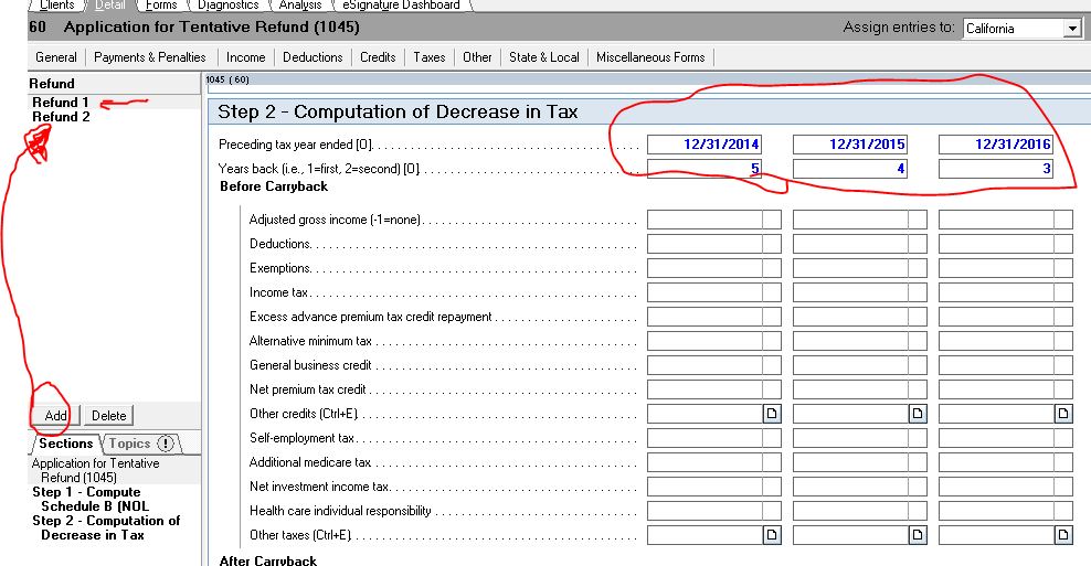 Answered: •1045 Application for Tentative Refund: NOL Carryback 