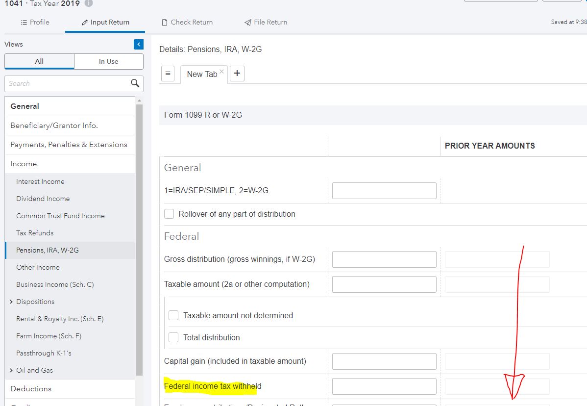 1099-R Withheld Taxes on 1041, Schedule G Line 14 - Intuit Accountants ...