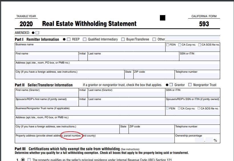 On CA Form 593, what is the "parcel "? Intuit Accountants Community