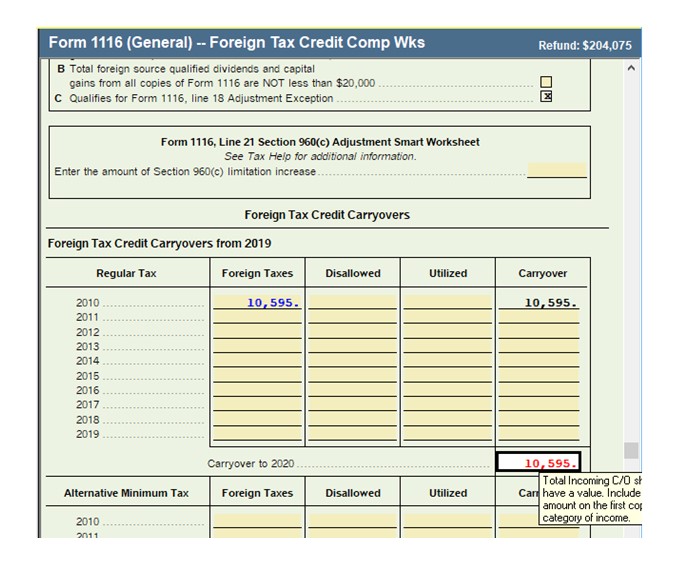 form 1116 passive income excess limit